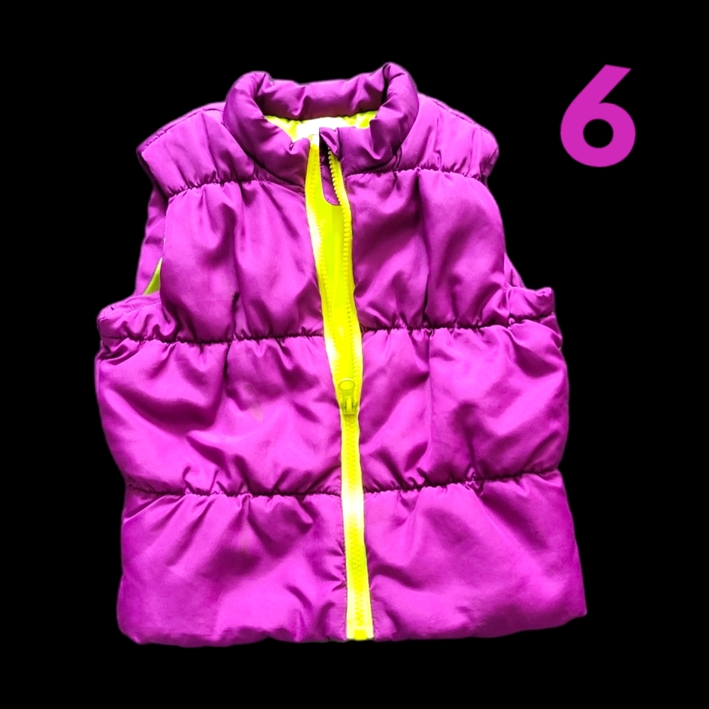 Girls purple and neon puffer Vest size 6